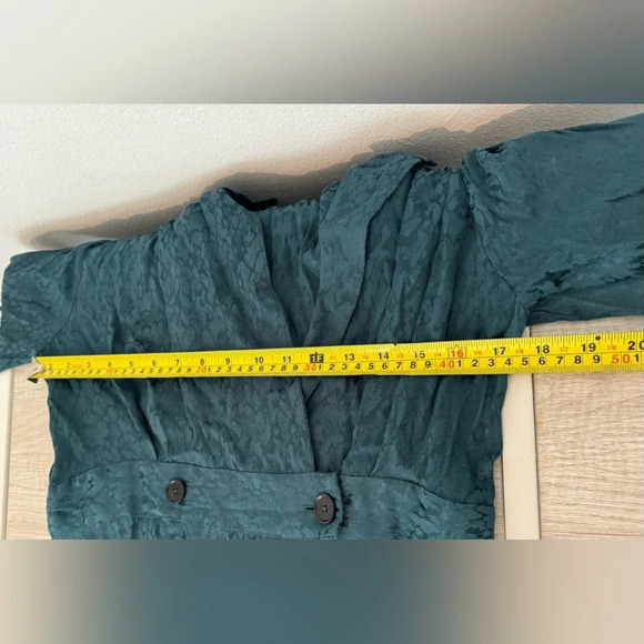 By Anthropologie Womens Size 12 Blazer Wrap Dress Midi Deep Teal Front Slits - Picture 4 of 12